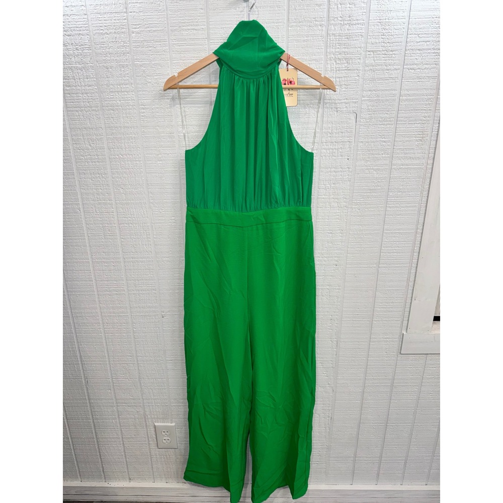 Entro Jumpsuit Women Green Halter Tie Back Wide Leg R23377 Size M